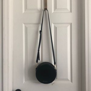 Fawn Design, circle cross body bag, black with gold hardware.